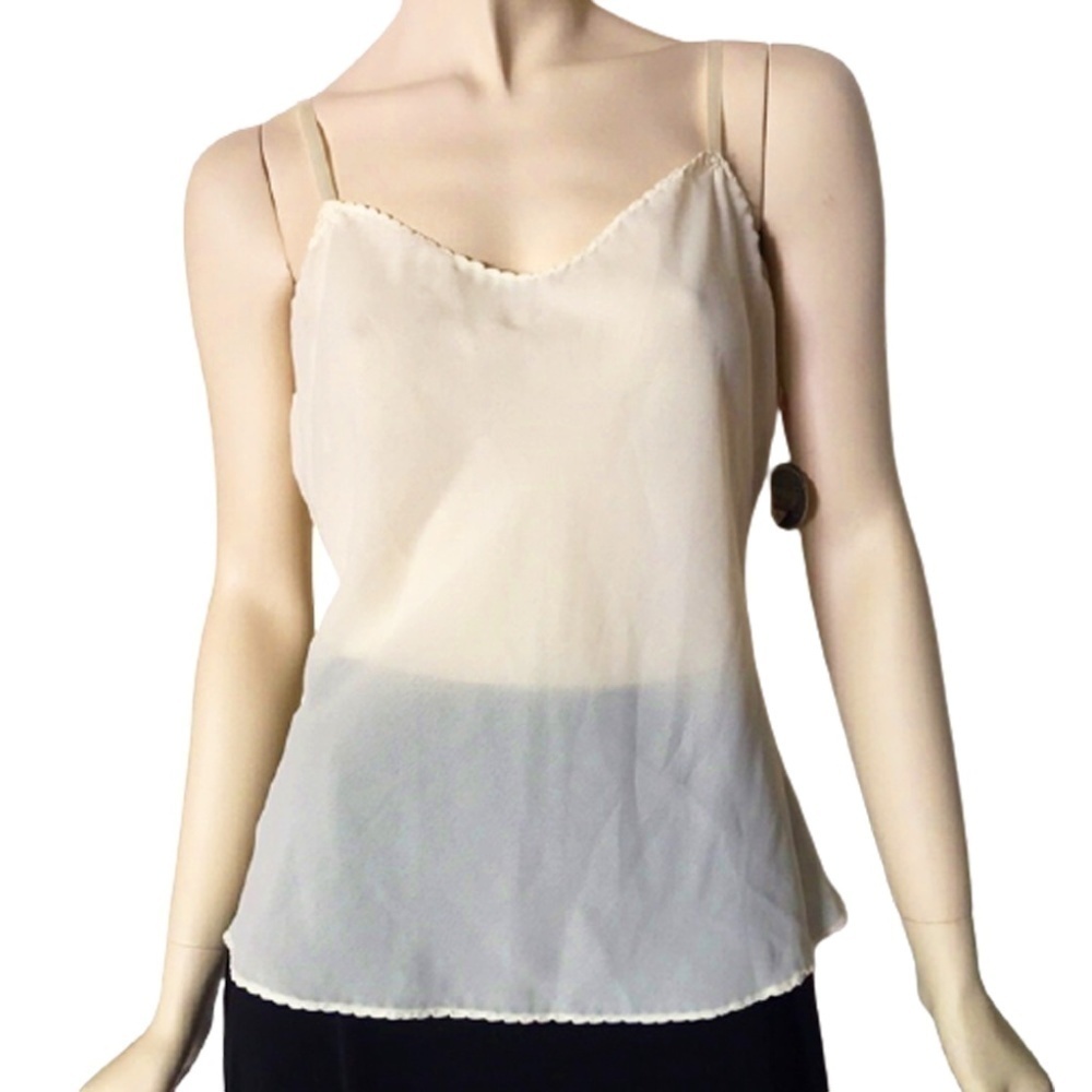 VINTAGE Wonder Maid Ivory Crepe Cami Camisole ILGWU Scallop Detailing